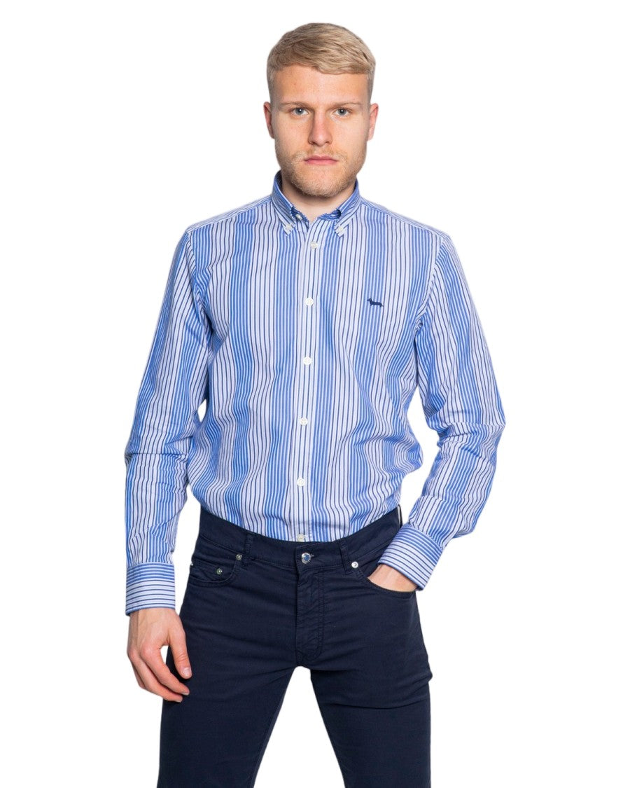 Harmont & Blaine Blue 100% Cotton Narrow Striped Shirt