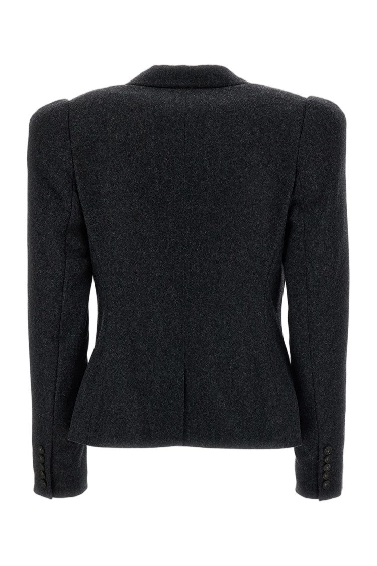 7 For All Mankind Grey High Shoulder Cropped Wool Blazer