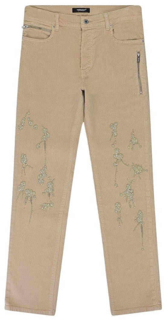 Undercover Beige Corduroy Pants With Floral Embroidery