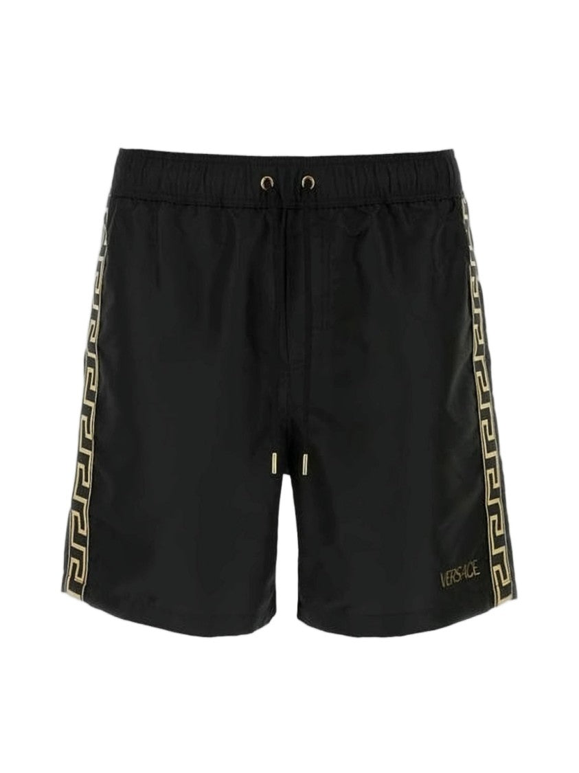 Versace Black Shorts With Gold-Tone Greek Key Pattern