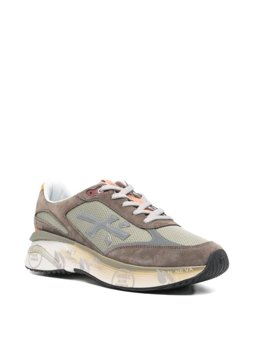 Premiata Brown Suede Sneakers With Mesh Accents And Lace-Up Design