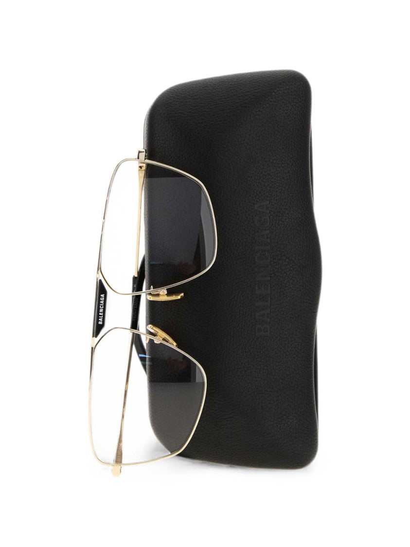 Balenciaga Rectangular Gold Finish Metal Sunglasses