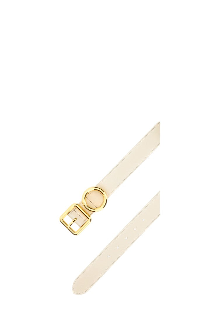 Jacquemus Cream Leather Belt With Geometric Gold Buckle