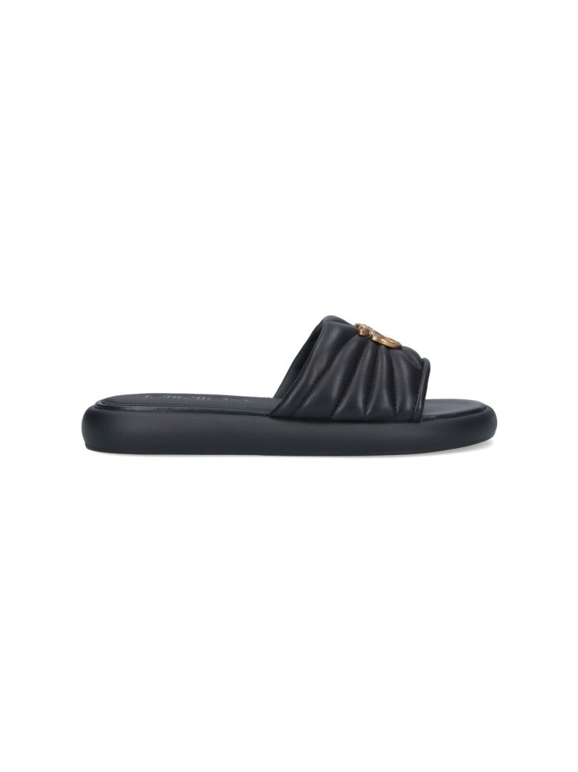 Pinko Black Love Birds Quilted Slide Sandals