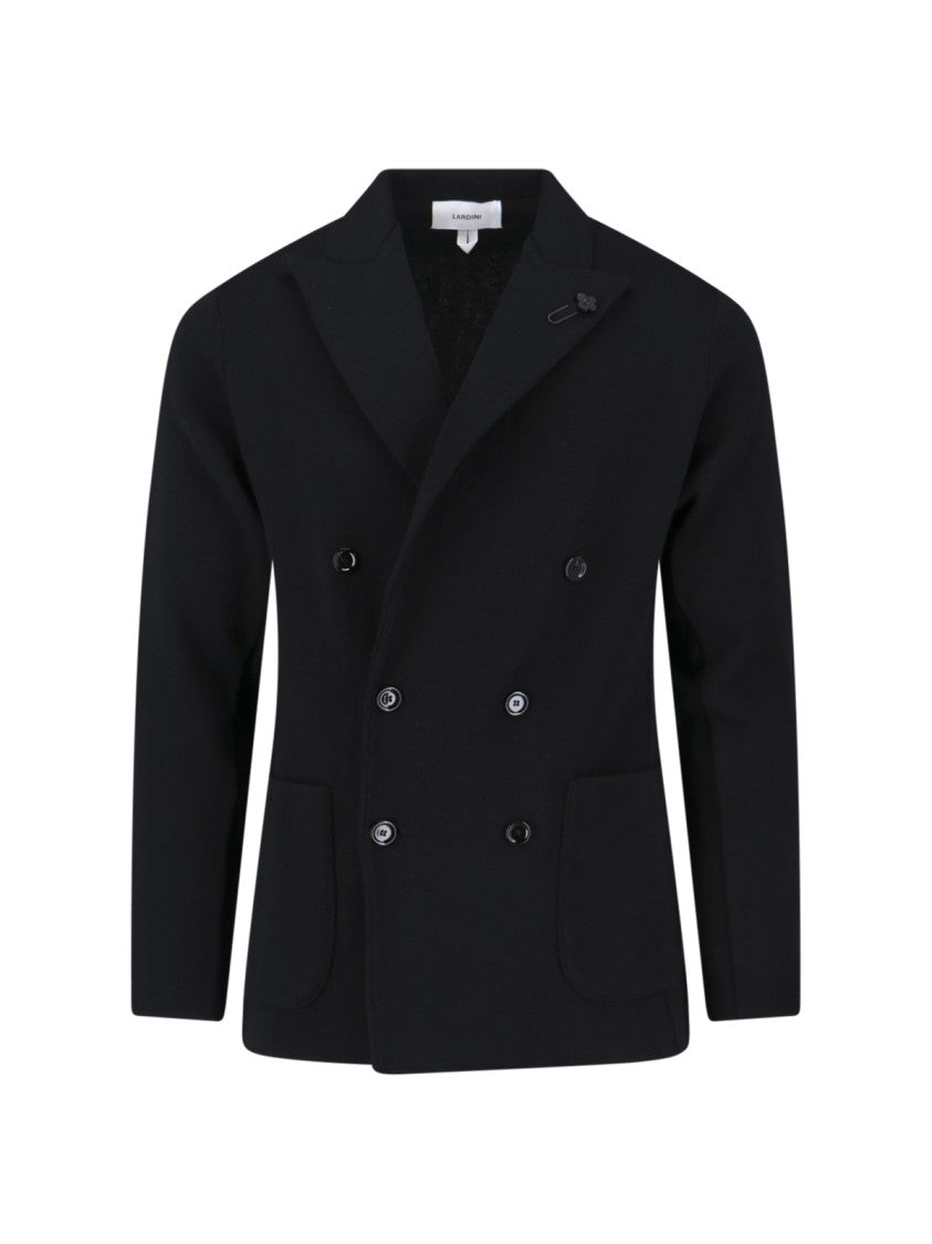 Lardini Double-Breasted Wool Blazer – Black