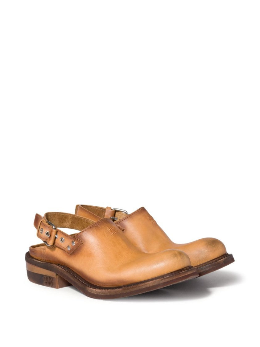 Miu Miu Closed Toe Leather Slingback Sandals