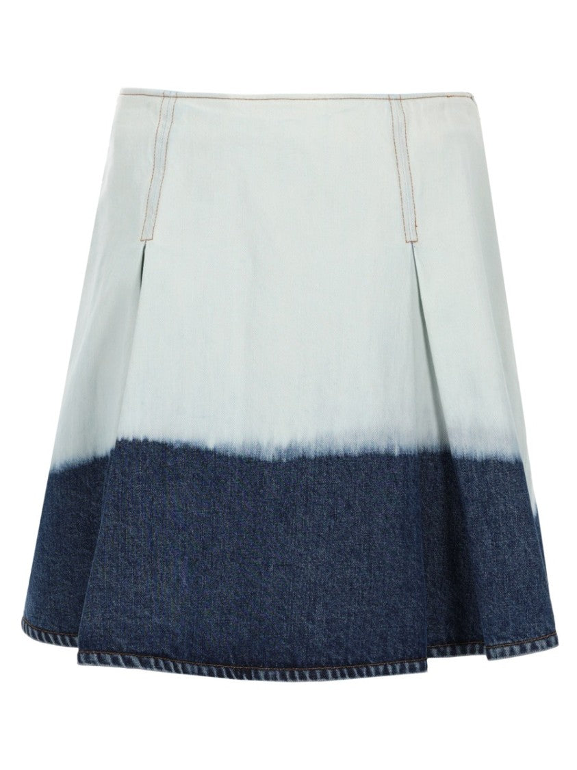 Marni Two-Tone Denim Midi Skirt With Flared Silhouette