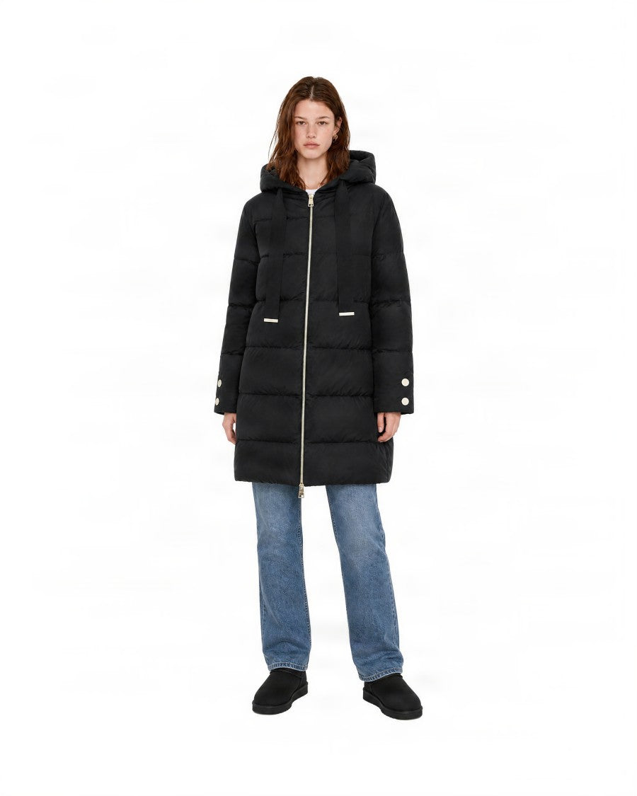Herno High-Density Satin A-Line Down Coat With Hood