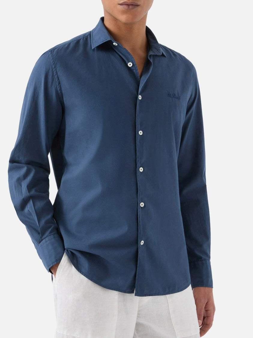 Mc2 Saint Barth Blue Voile Cotton Casual Shirt