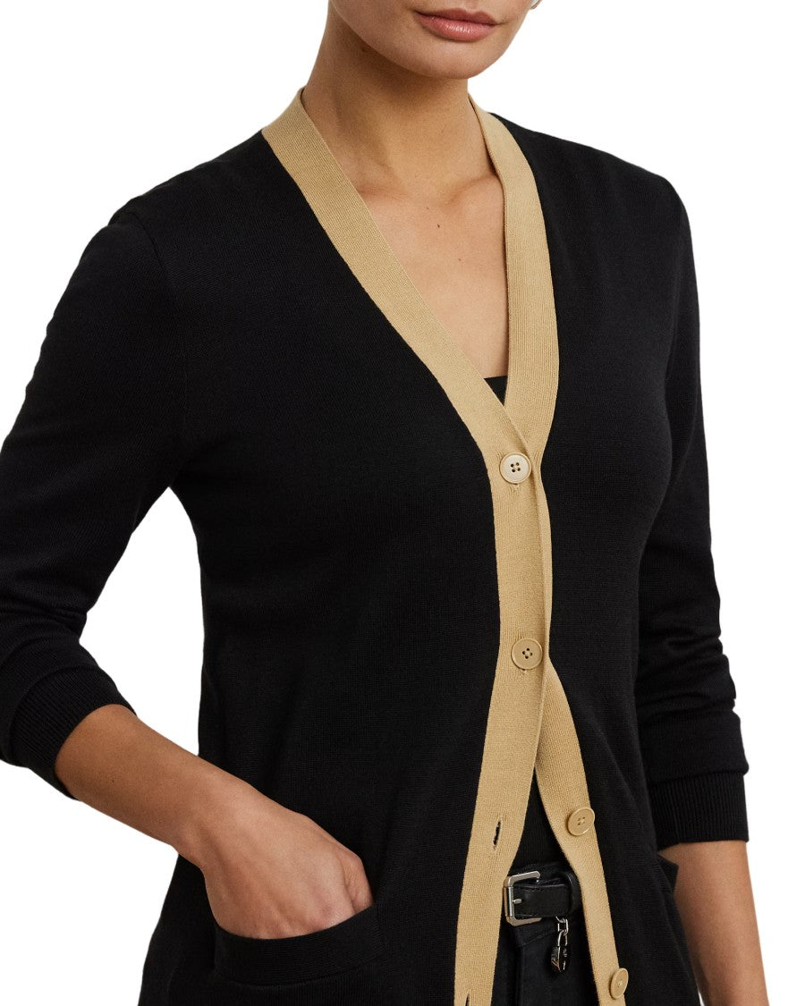 Lauren Ralph Lauren Long Sleeve Cardigan With Birch Tan Trim