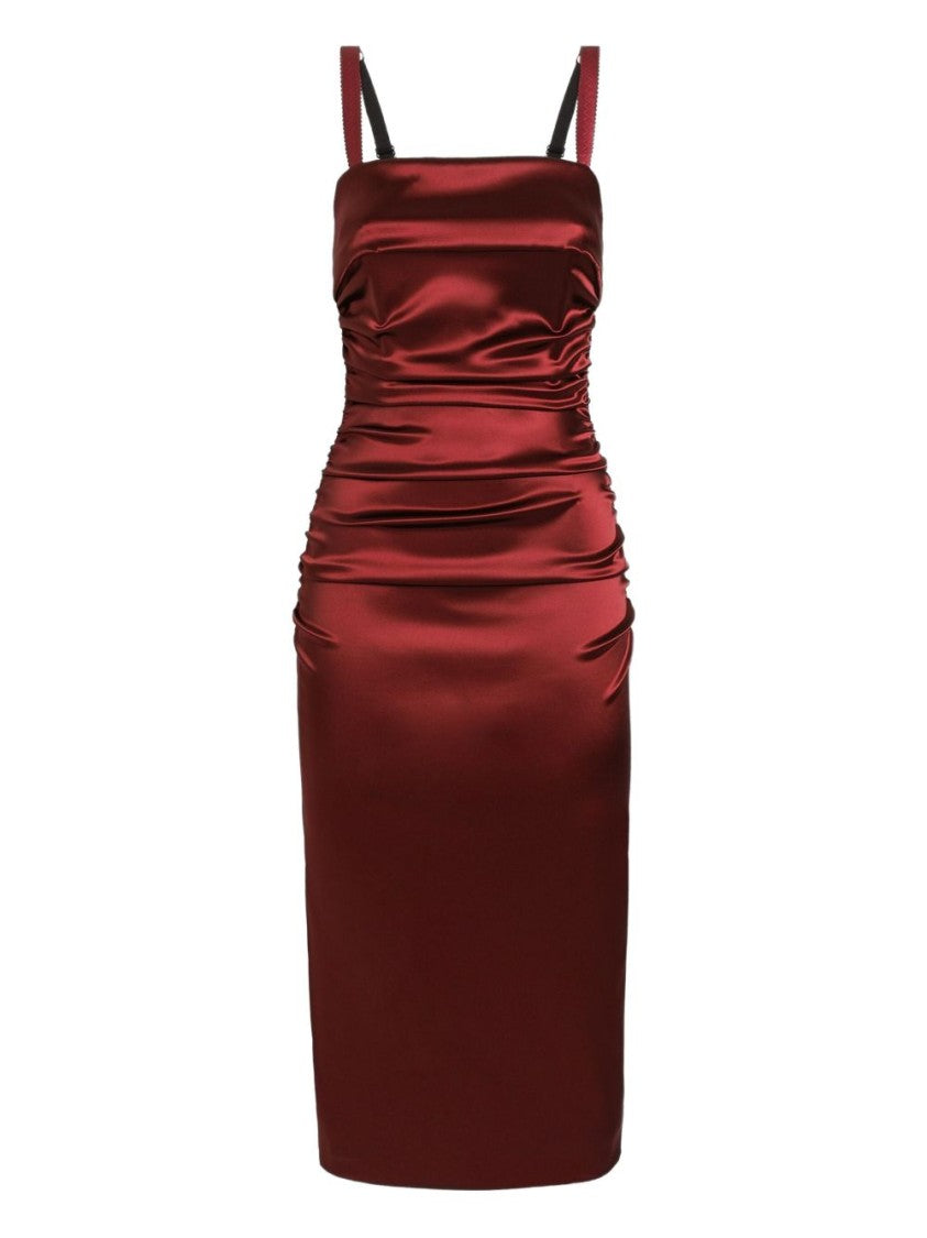 Dolce & Gabbana Ruched Midi Dress In Red