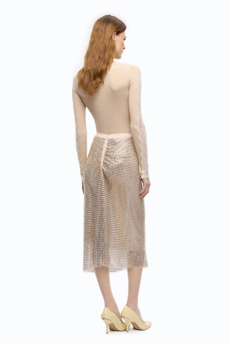Pinko Gold Polyamide-Elastane Blend Embellished Skirt