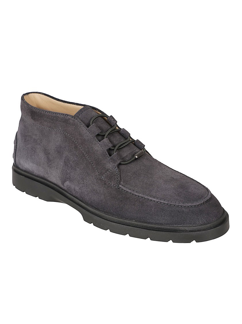 Tod's Lace-Up Grey Suede Shoes With Textured Rubber Sole