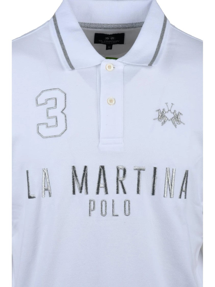 La Martina White Cotton Elastane Polo