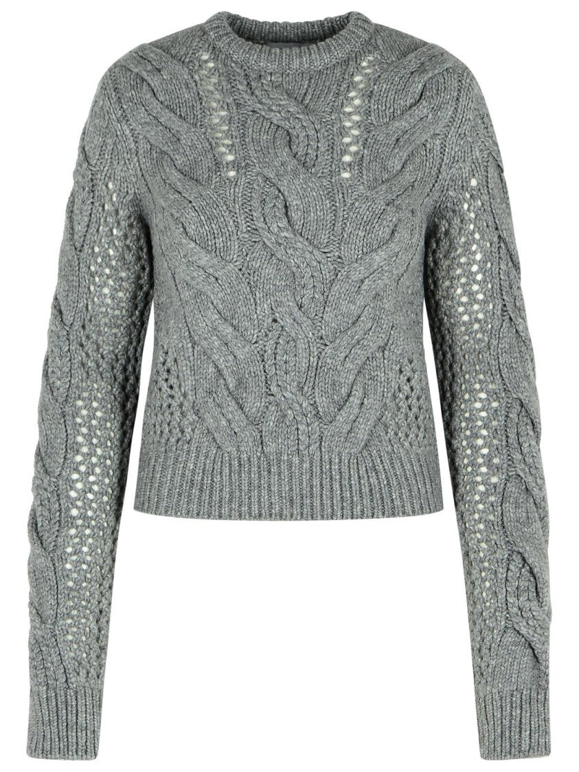 Sportmax Radio' Medium Grey Wool Blend Crew Neck Sweater With Braids