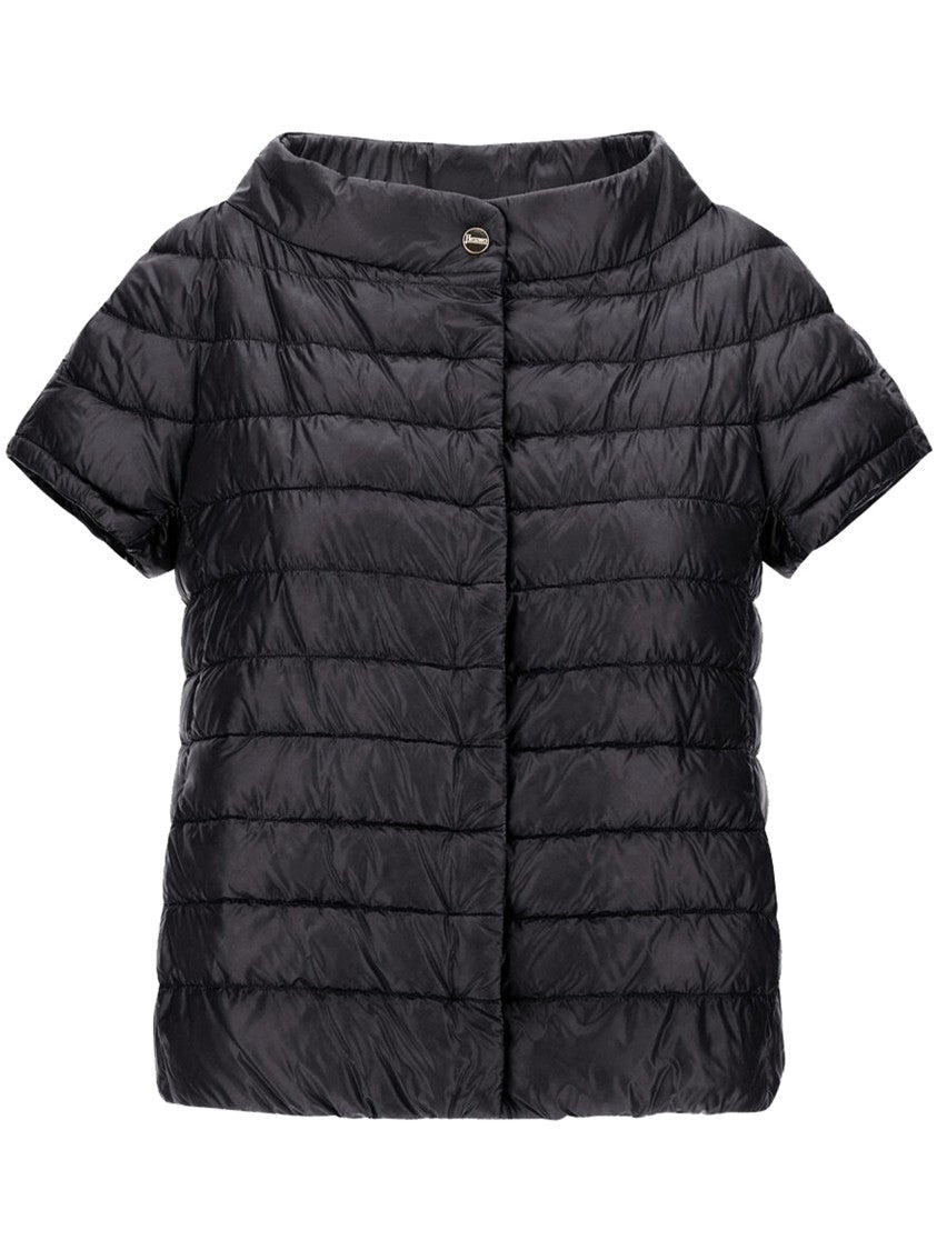 Herno Black Piumino Short-Sleeved Puffer Nylon Cape