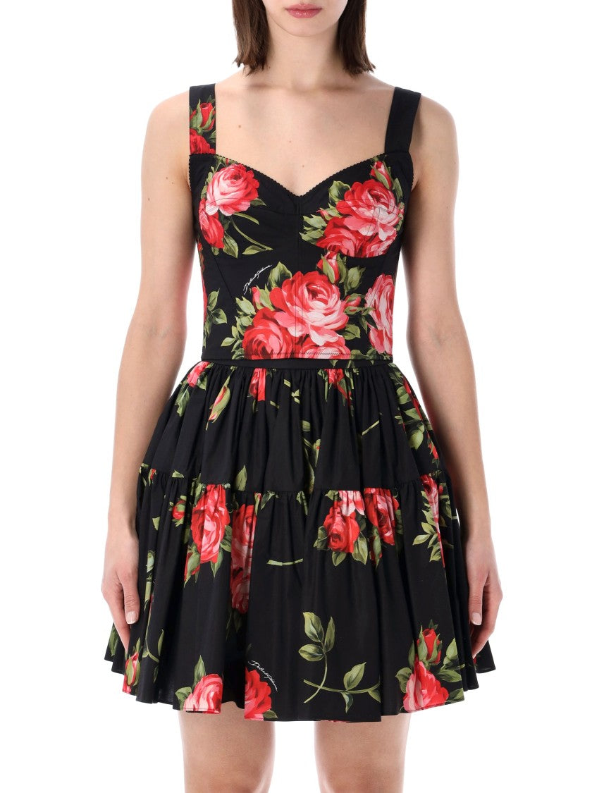 Dolce & Gabbana Structured Rose Bouquet Print Bustier Top