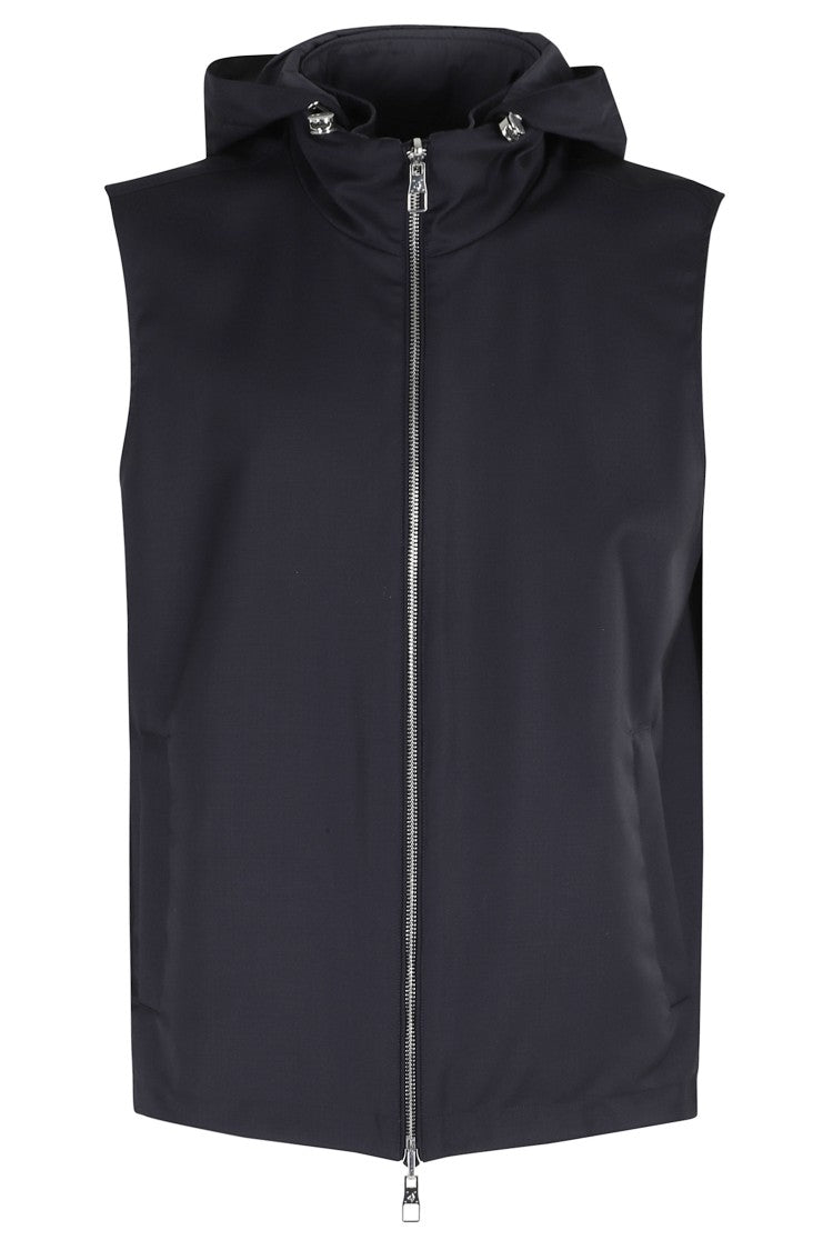 Montecore Blue Reversible Hooded Zip-Buttons Wool Vest