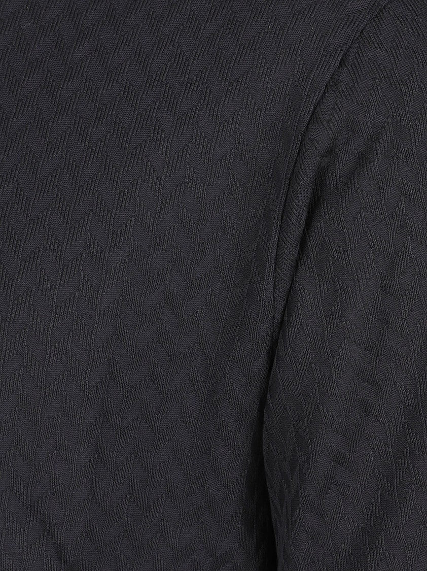 Emporio Armani Textured Black Polo Shirt With Classic Collar And Two-Button Placket