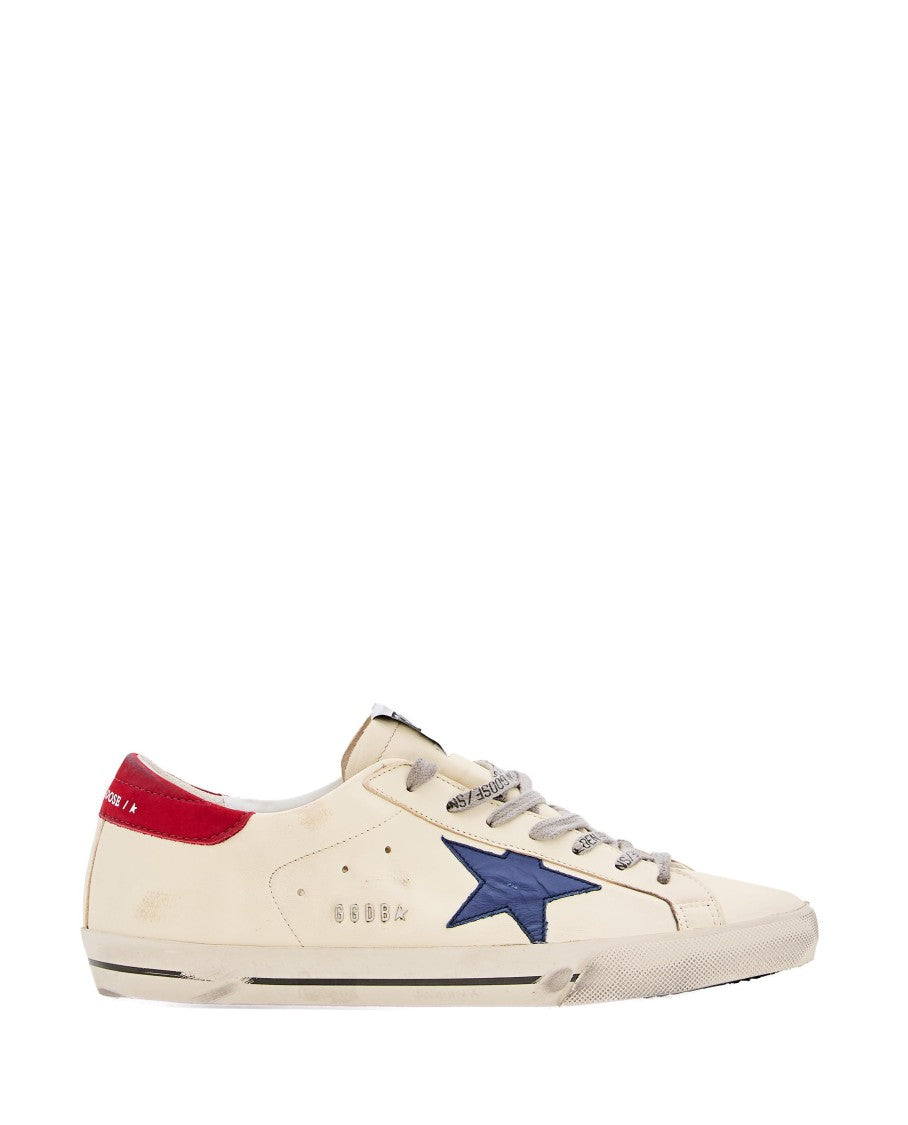 Golden Goose Super-Star Cream Sneakers With Blue Star