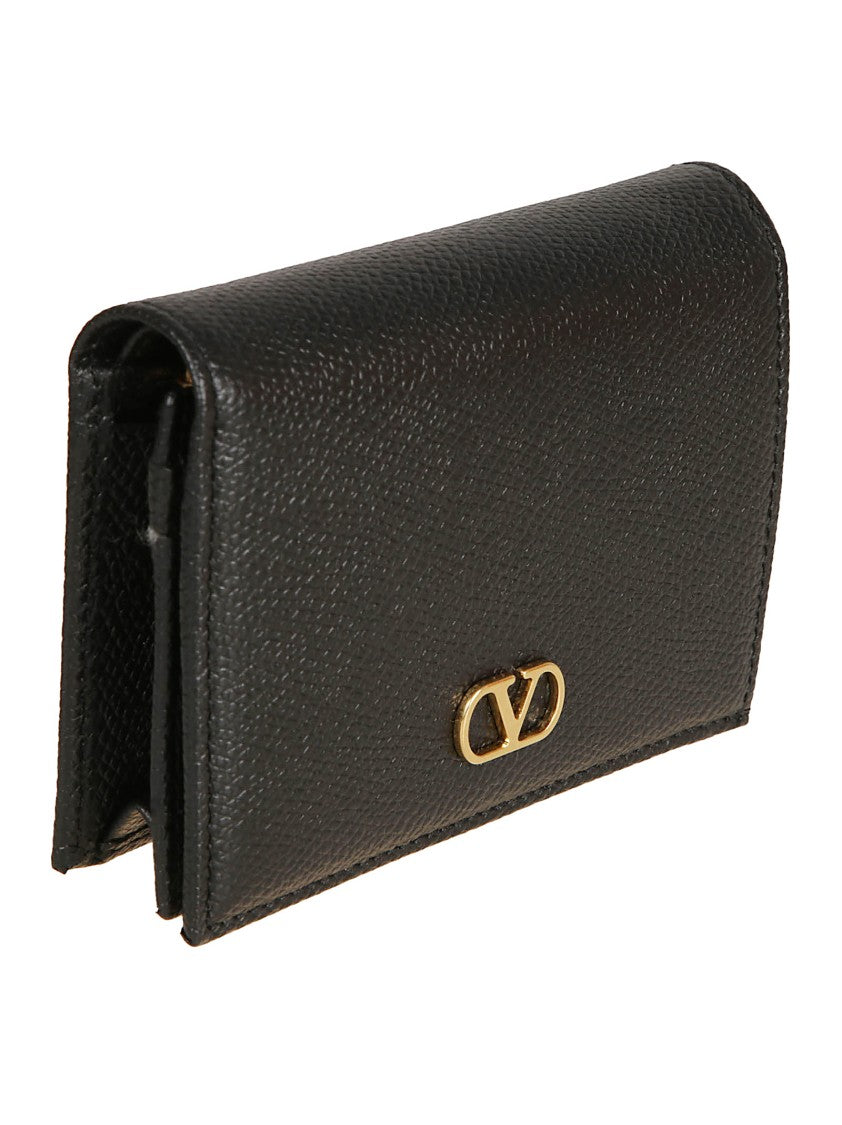 Valentino Garavani Compact Pebble Calf Leather Wallet With Vlogo Detail