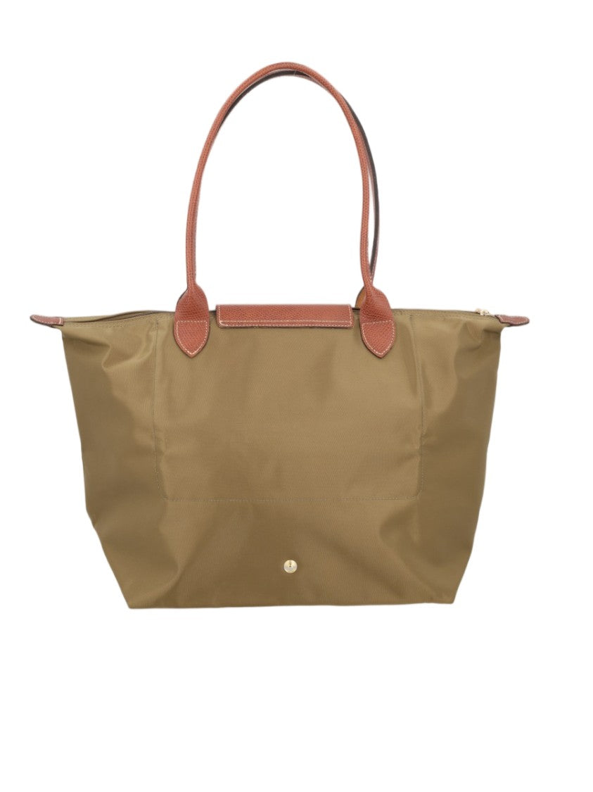 Longchamp Spacious Olive Tote Bag With Contrasting Brown Flap