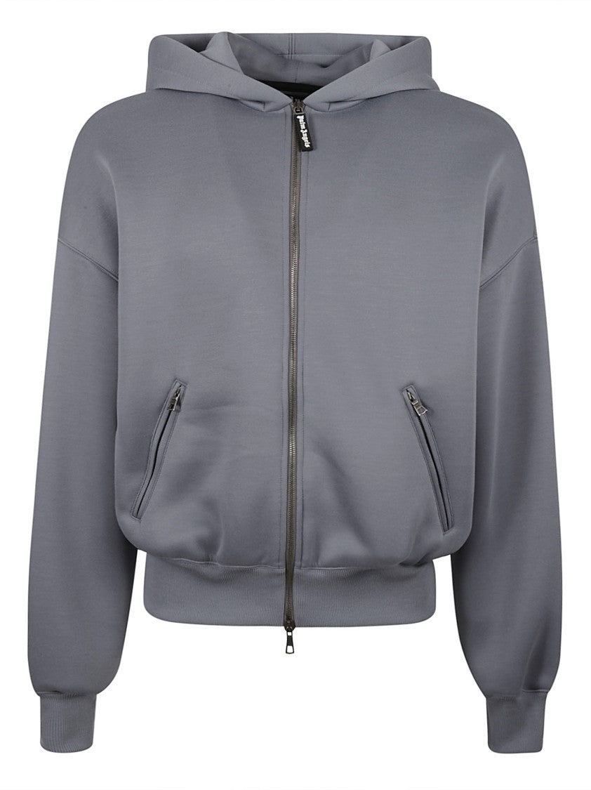 Palm Angels Zip-Up Cropped Sweater With Hood