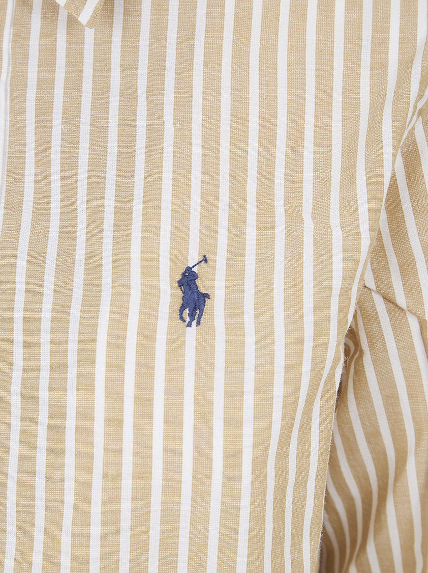 Polo Ralph Lauren Yarn-Dyed Stripe Cotton-Linen Shirt With Mother-Of-Pearl Accents