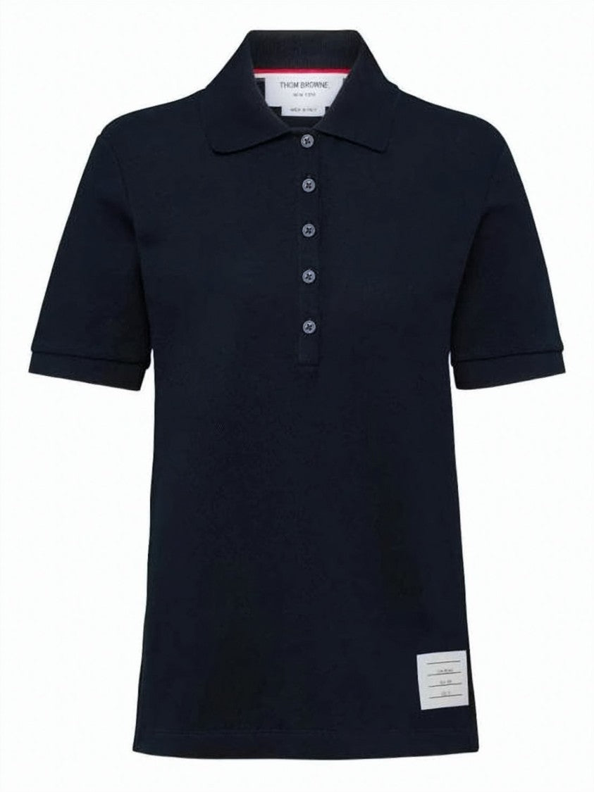 Thom Browne Short-Sleeved Knit Top With Classic Polo Collar