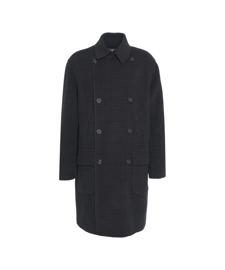 Paolo Pecora Double-Breasted Nero Checkered Wool Coat