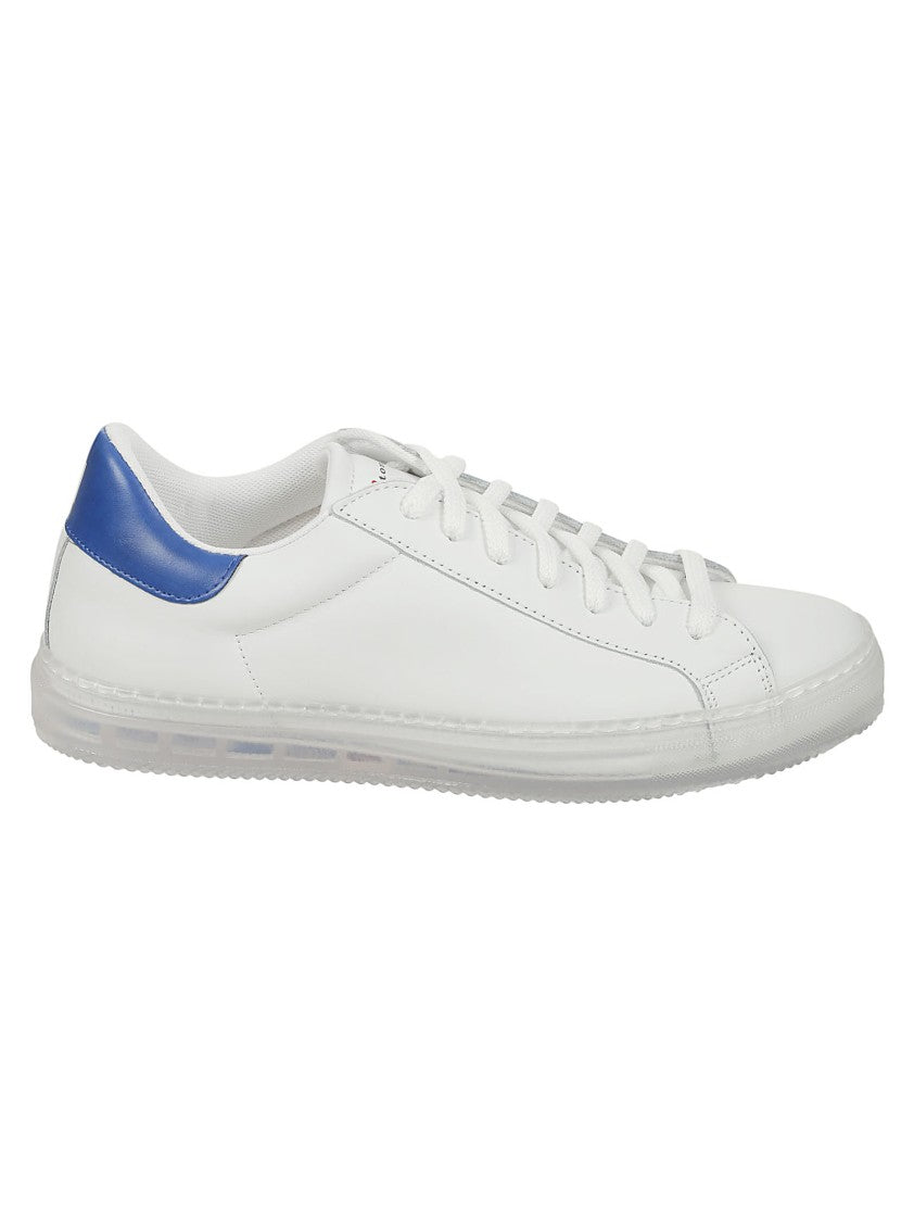 Kiton White Calfskin Sneakers With Blue Detailing