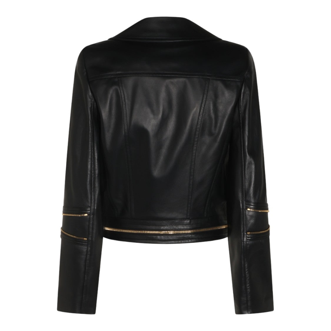 Elisabetta Franchi Fitted Black Leather Jacket With Asymmetrical Zipper