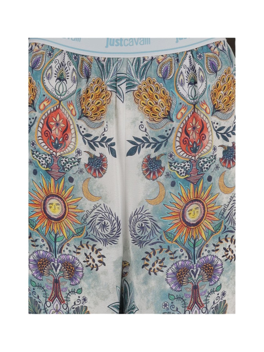 Just Cavalli Multicolor Floral Wide-Leg Viscose Pants