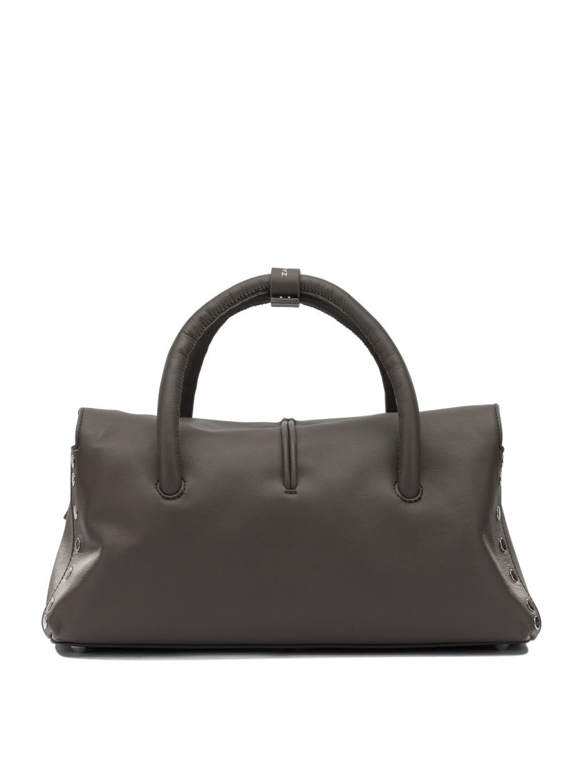 Zanellato Brown Leather Shoulder Bag With Silver-Tone Turn-Lock Closure