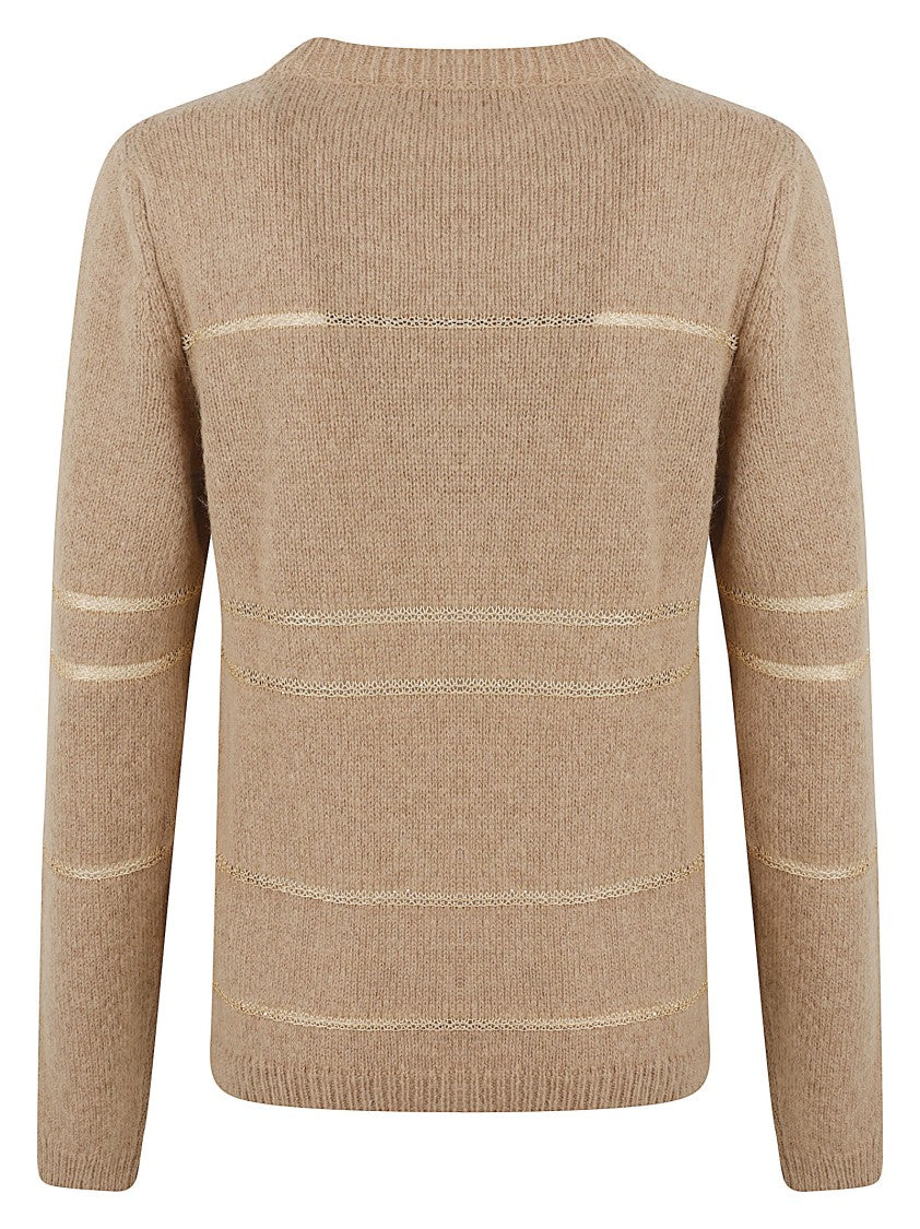 Fabiana Filippi Knit Sweater With Horizontal Metallic Stripes And Fitted Finish