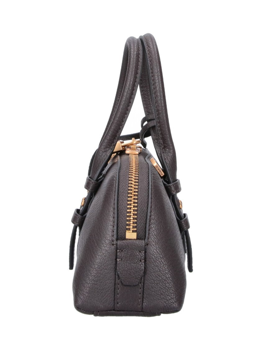 Pinko Brown Leather Horizontal Bowling Tote Bag