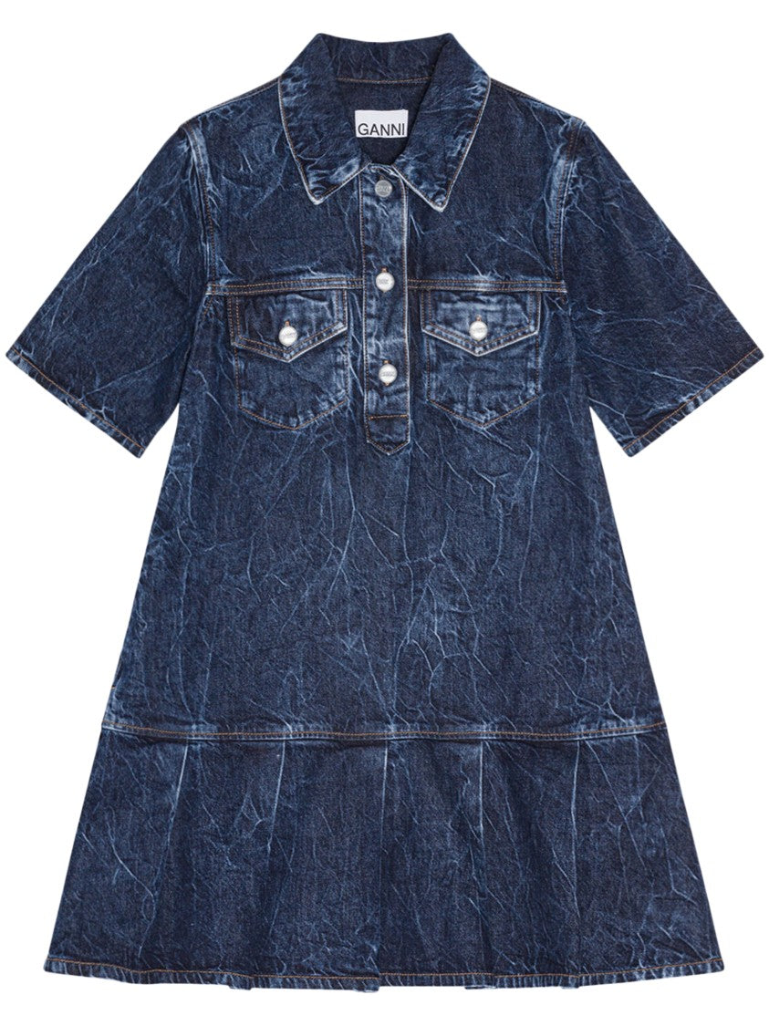 Ganni Shirt-Style Dress With Crinkled Texture