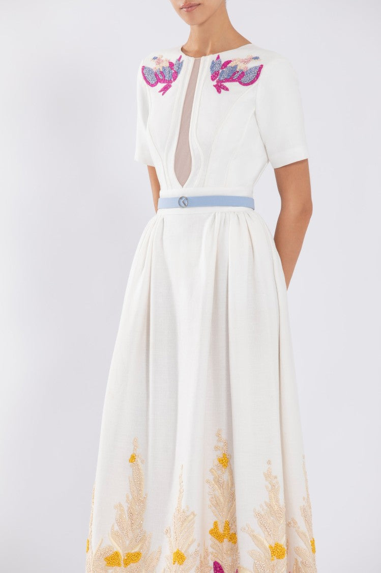 Saiid Kobeisy Linen Dress With Abstract Beading