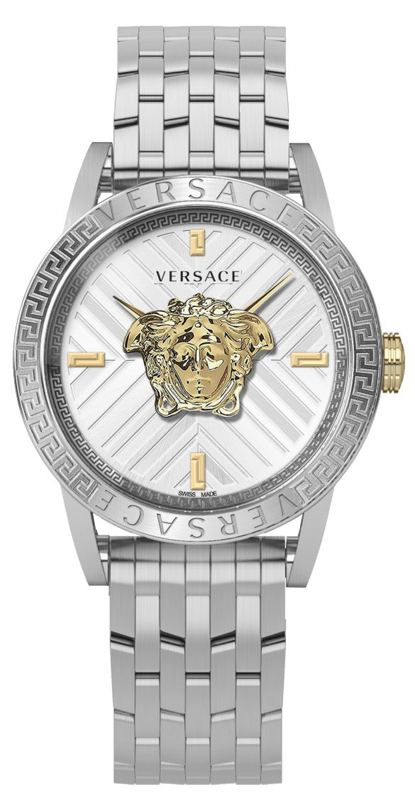 Versace Swiss Quartz 43Mm V-Code Steel Watch With Sapphire Crystal