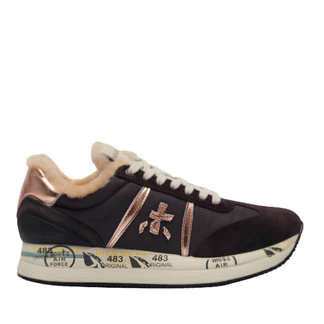 Premiata Brown Nylon Sheepskin-Lined Sneakers