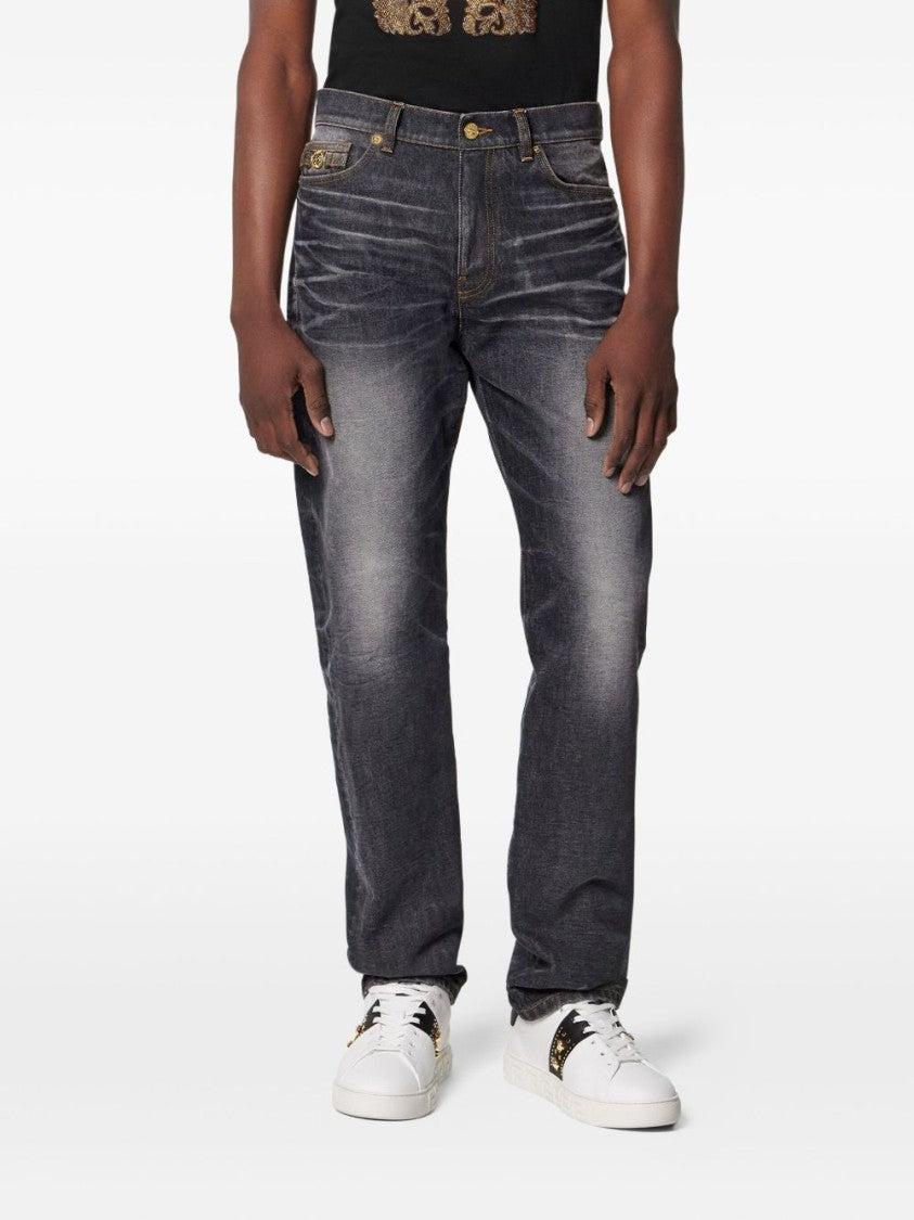 Versace Black Silk And Nylon Denim Jeans