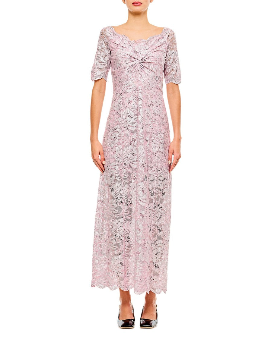 Rabanne Intricate Lace Maxi Dress With Raw Cut Neckline