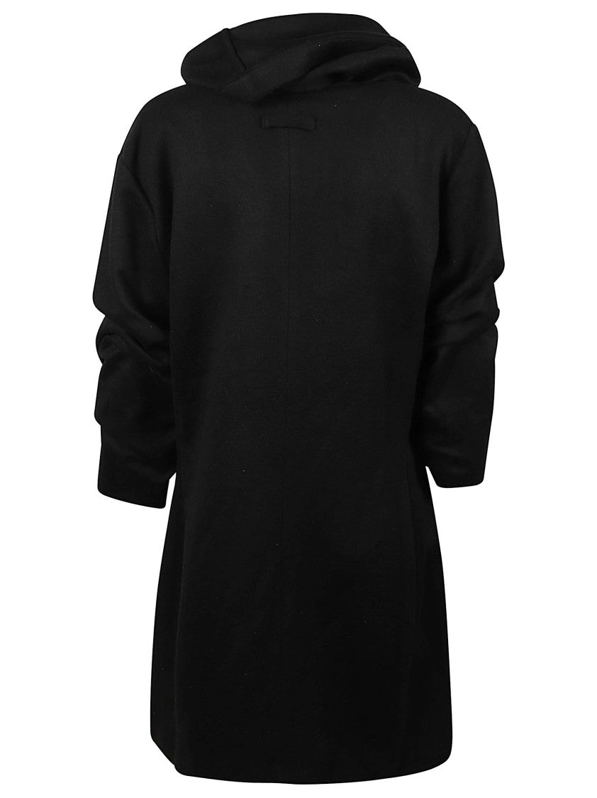 7 For All Mankind High Neck Ruched Black Midi Dress