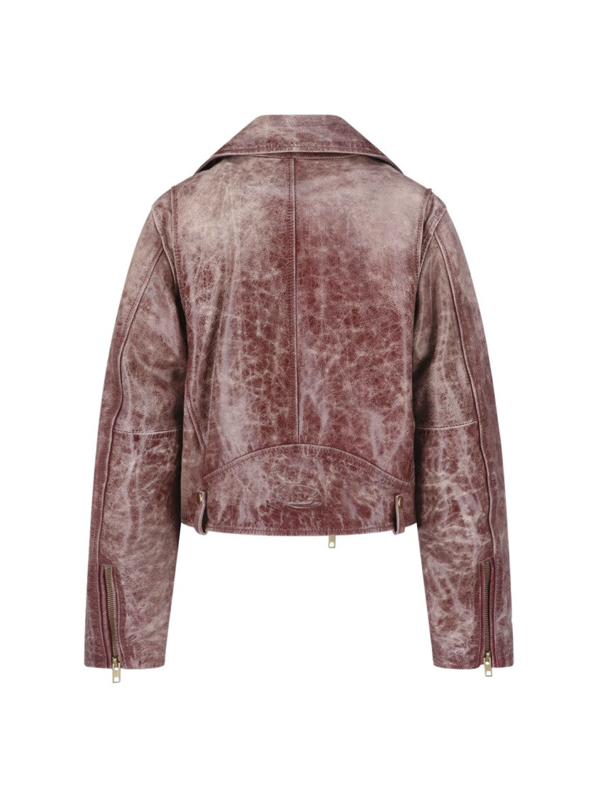 Diesel Cropped Biker Jacket In Cracked Calf Leather