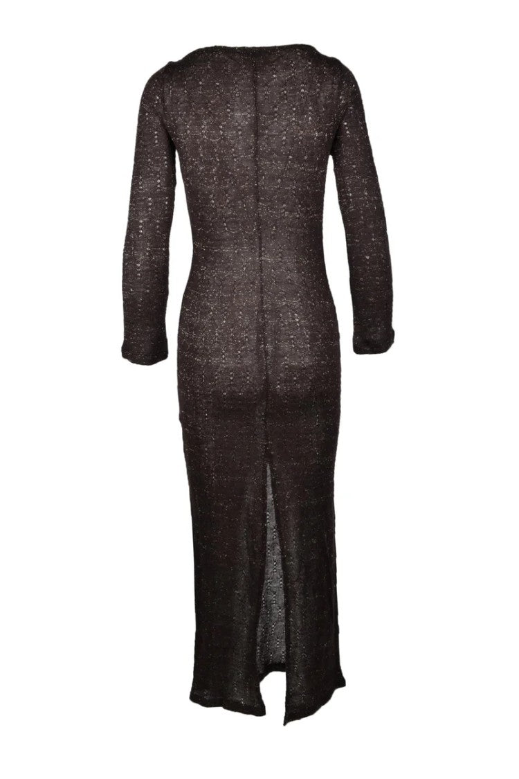 Simona.A Brown Semi-Sheer Acrylic-Blend Dress