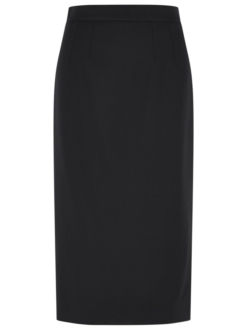 Dolce & Gabbana Black Bandeau Waist Virgin Wool Knee-Length Skirt
