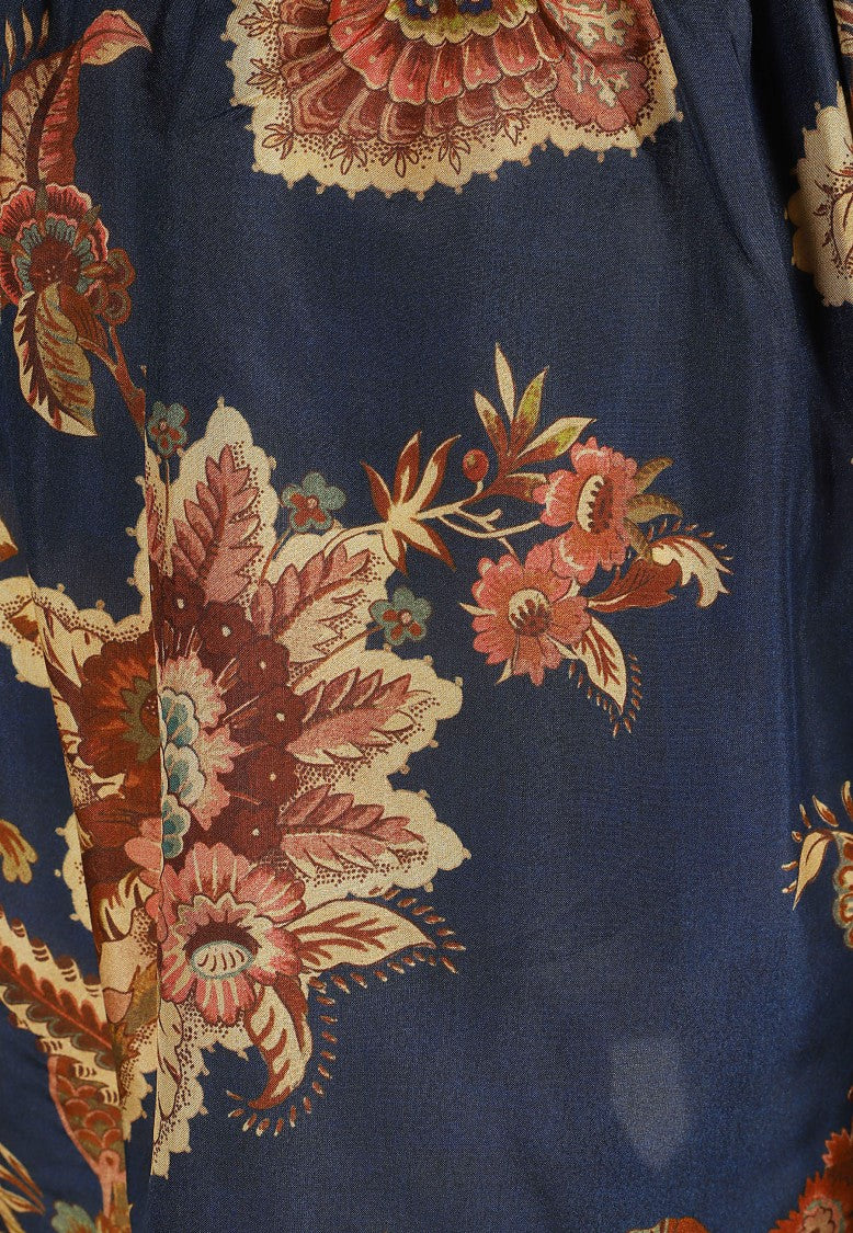 Zimmermann Navy Aster Relaxed Jacobean Print Silk Shorts