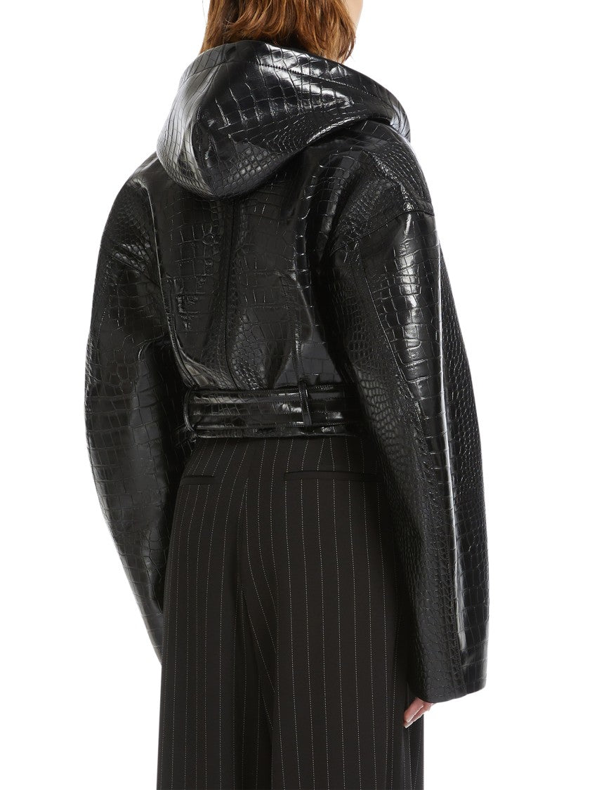 Max Mara Cropped Crocodile Textured Jacket With Glossy Finish