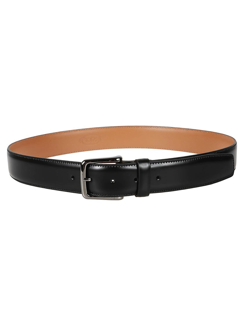 Tod's Sleek Calf Leather Belt With Polished Silver Buckle