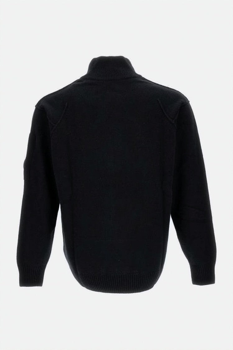 C.P. Company Half-Zip Black Turtleneck Sweater With Distinctive Patch Pocket